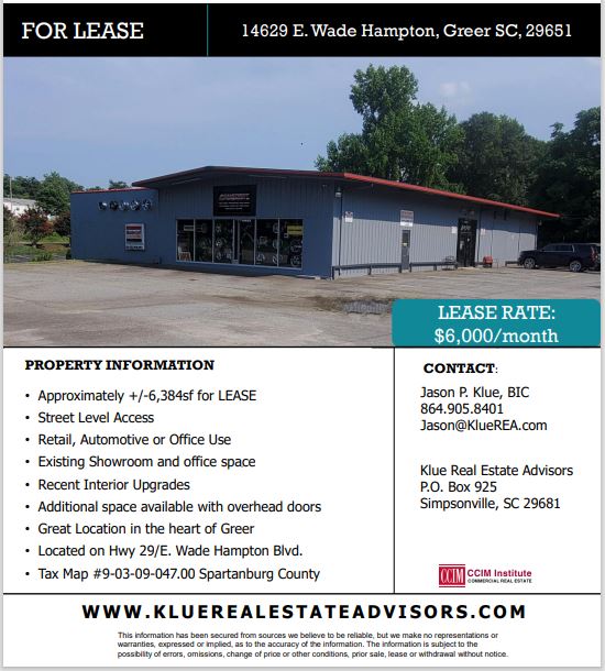 FOR LEASE-14629 E Wade Hampton Blvd, Greer