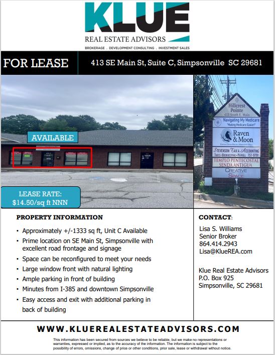 FOR LEASE-413 SE Main Street, Simpsonville